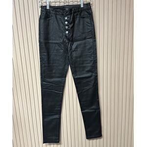 Coated High-Rise Button-Fly Skinny Pants Black Size L